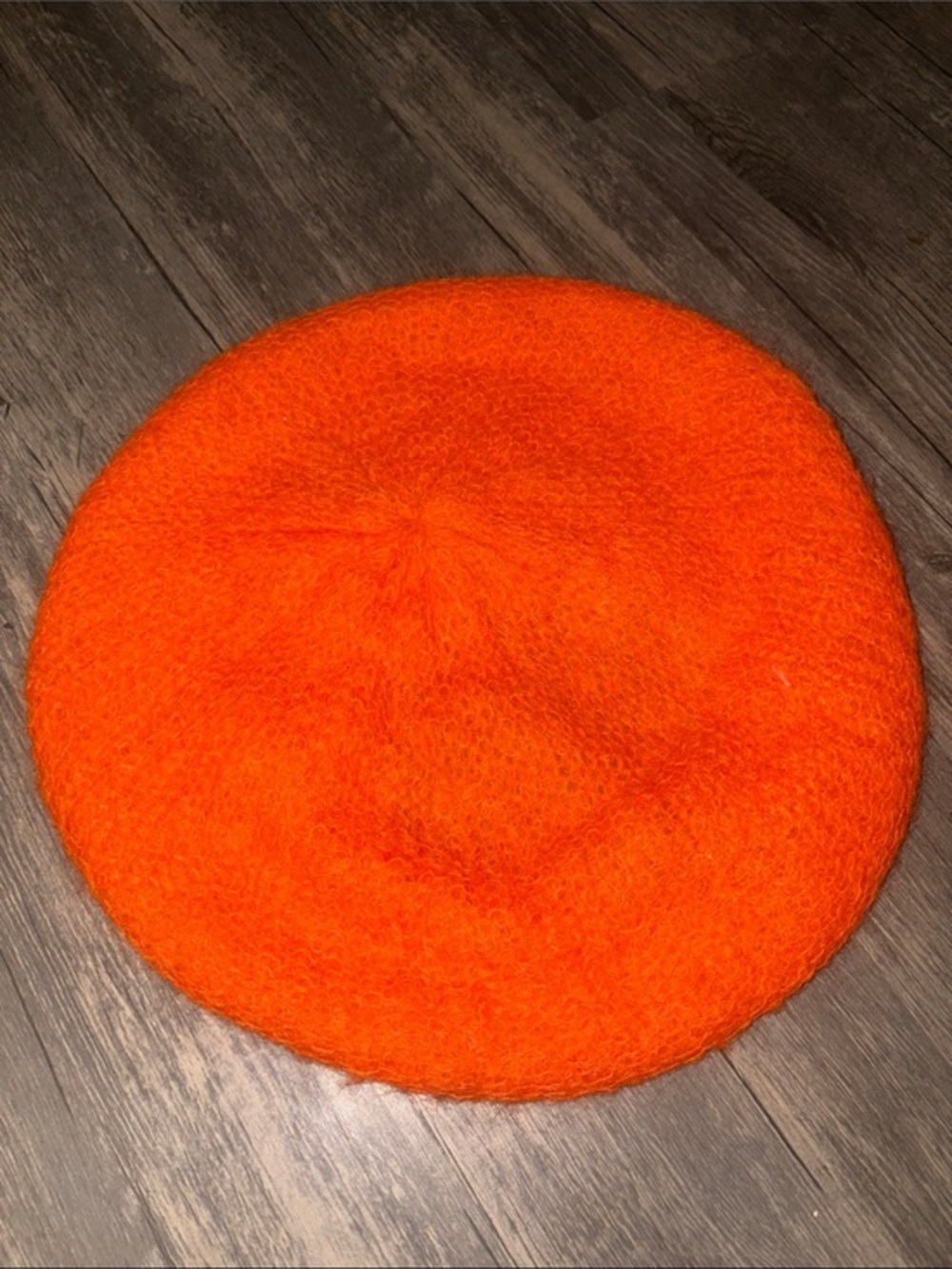 Vintage   60s mohair Saks Fifth Avenue Orange Fuzzy Knit Beret- made in Italy